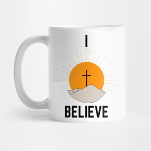 I Believe Cross Against Sun Faith Based Mug